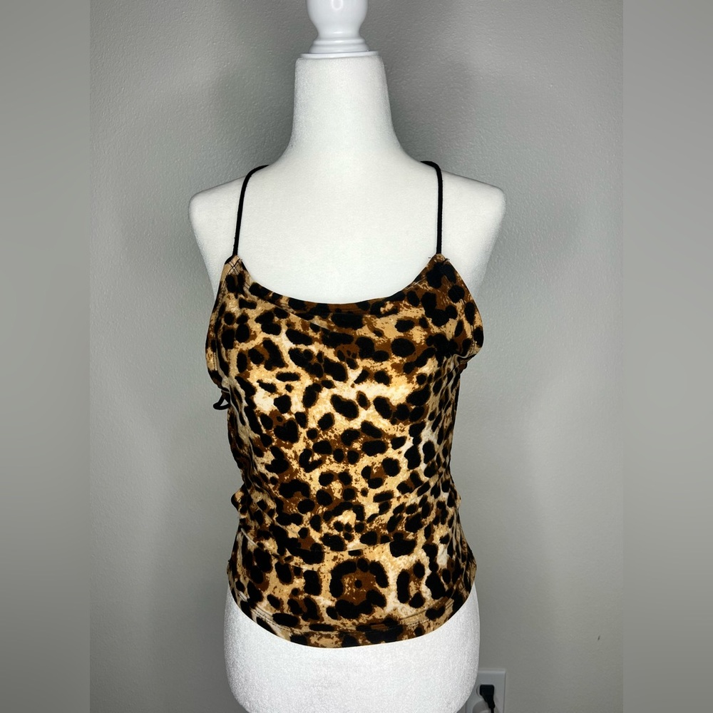 SHEIN | LACE UP BACKLESS LEOPARD TOP